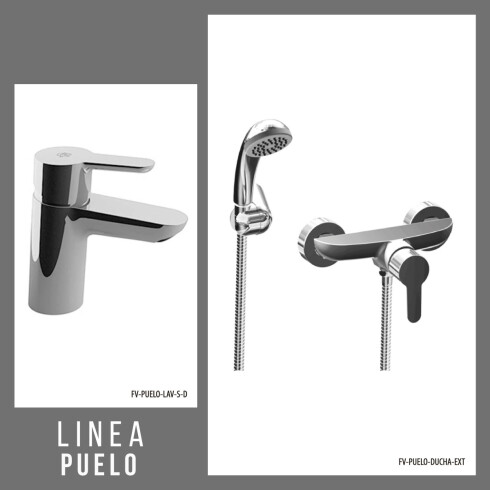 Juego De Griferia, Incluye Ducha Exterior Sin Transferencia Y Lavatorio Bajo Linea Puelo Fv 000