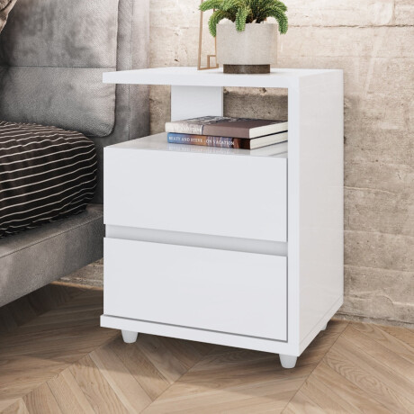 MESA DE LUZ O NOCHE CON ESPACIO Y DOS CAJONES BLANCO