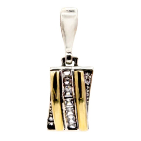 Colgante de Plata 925 double en Oro 18 ktes y circonias Largo 15 mm