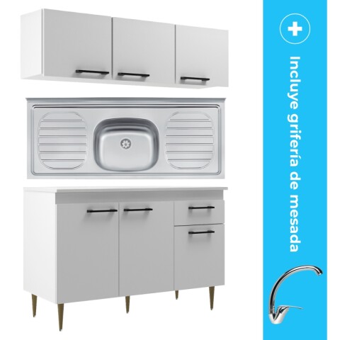 Kit de Cocina Bajo Mesada Pileta Central Mueble Aéreo 3 Puertas y Grifería de Mesada Pico Alto Kit de Cocina Bajo Mesada Pileta Central Mueble Aéreo 3 Puertas y Grifería de Mesada Pico Alto