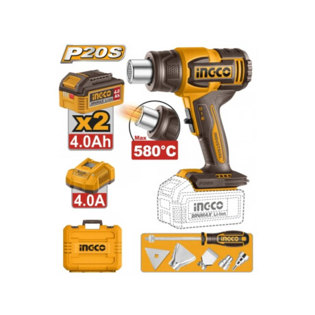 Pistola de Calor a Bateria INGCO 20V Con 2 Baterias 4.0AH y Cargador 20V