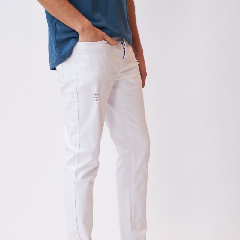 Pantalon Hom.Jean Chup.C/Rot.N+ Blanco