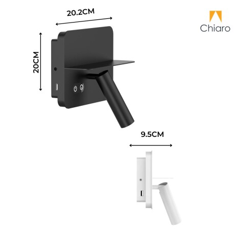 Portátil led de pared con SPOT, USB y DOBLE LUZ DIM 2700K NEGRA