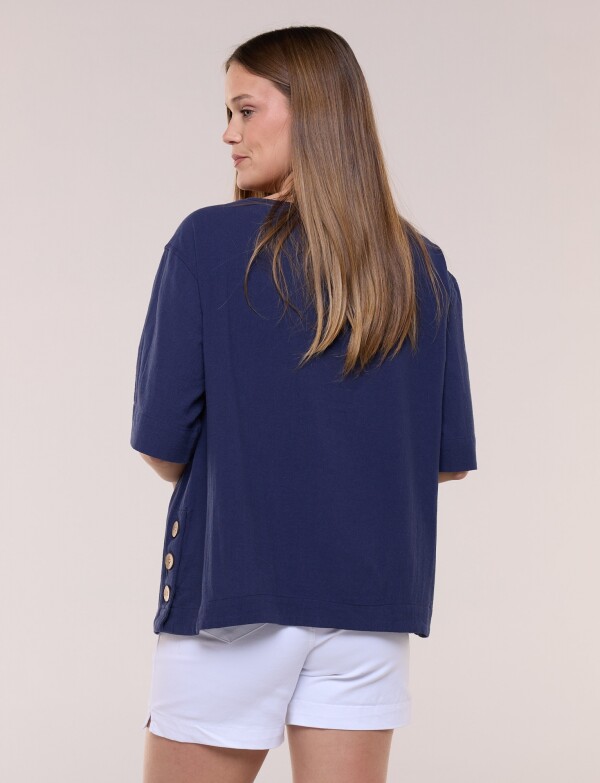 Blusa Algodon Botones AZUL