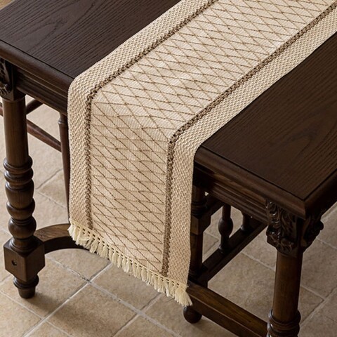 Sendero caminero de mesa cuadrícula 30 x 180 cm marrón