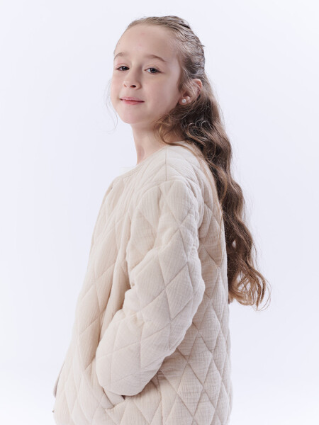 Campera capitoneada estampada Rayas Beige