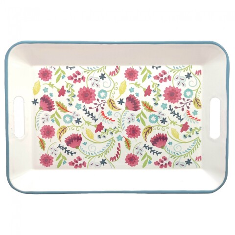 Bandeja de metal esmaltado 41,5 x 28,5 cm Flores