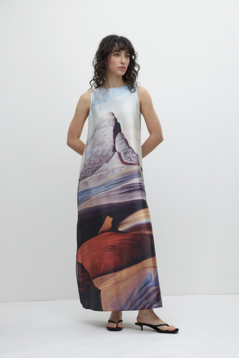 Maxi vestido con estampa paisaje celeste