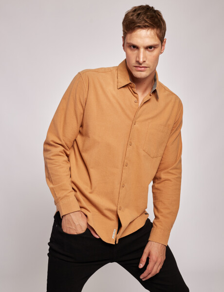Camisa m/l franela lisa tostado