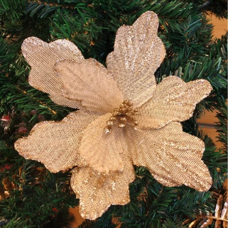 Flor Navideña Crema Con Oro 24x15cm Flor Navideña Crema Con Oro 24x15cm