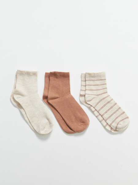 Pack x3 media caña Beige Melange Lunares