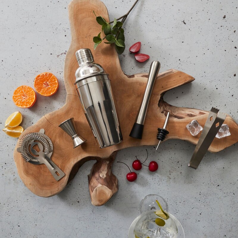 Set utensilios de cocteleria ac. inoxi. y soporte de Bambú Set utensilios de cocteleria ac. inoxi. y soporte de Bambú