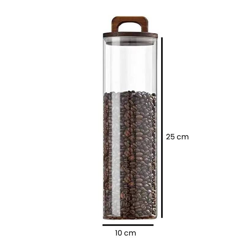 Frasco contenedor de vidrio tapa madera con manija 1500ml