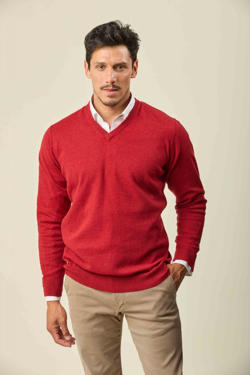 Buzo Lambswool Escote V - Rojo 