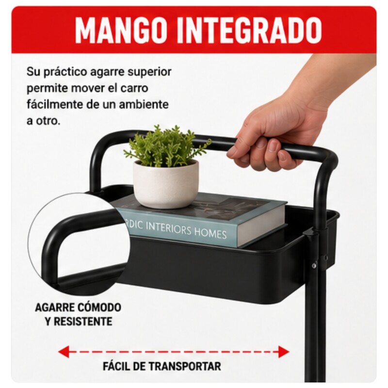 Carro organizador 3 estantes con ruedas NEGRO