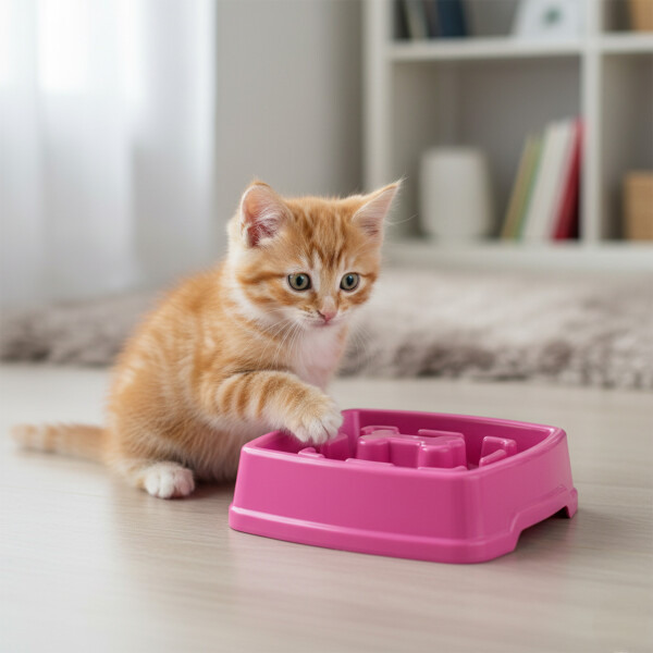 Plato Comedero Come Lento Perros Gatos Mascotas Plastico Color Fucsia