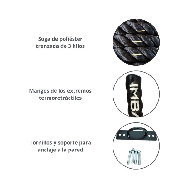 Battle Rope Cuerda Soga 15 metros x 38mm Crossfit De Batalla Entrenamiento Gym Profesional Imback Battle Rope Cuerda Soga 15 metros x 38mm Crossfit De Batalla Entrenamiento Gym Profesional Imback