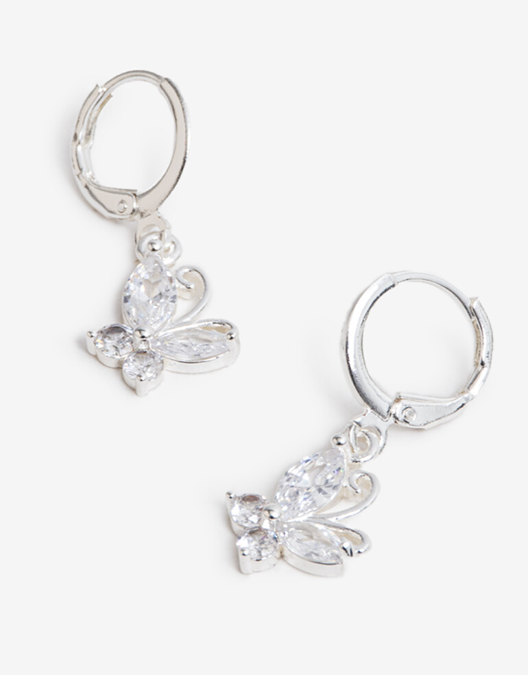 Aros Argollas Cubic zirconia Aros Argolla Mariposa Cubic Zirconia - Plateado