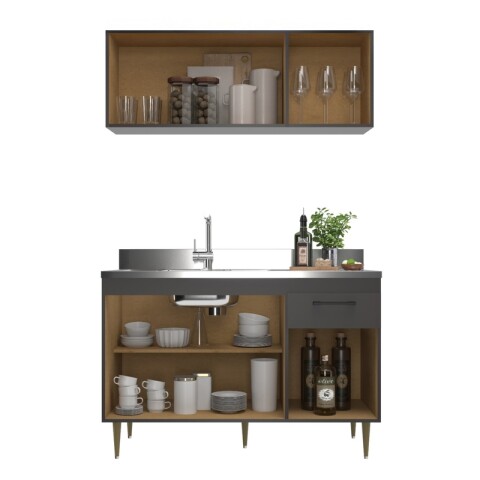 Bajo Mesada 3 Puertas 1 Cajón + Pileta Central Tramontina Acero Inoxidable + Aéreo 3 Puertas - Volcano Bajo Mesada 3 Puertas 1 Cajón + Pileta Central Tramontina Acero Inoxidable + Aéreo 3 Puertas - Volcano