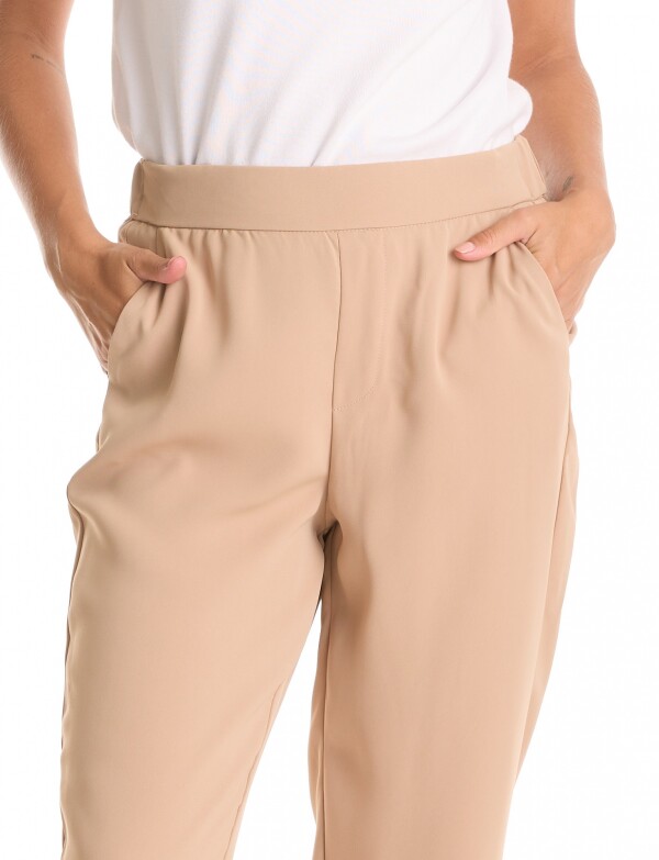 Pantalon Relaxed Fit & Cintura Elástica Posterior BEIGE OSCURO