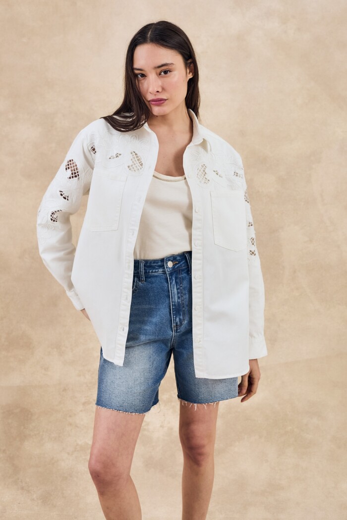 Sobrecamisa Con Bordado Crudo