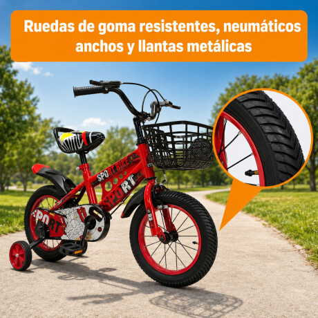 Bicicleta Infantil Rodado 16 C/Rueditas Aux Estilo Deportivo Rojo