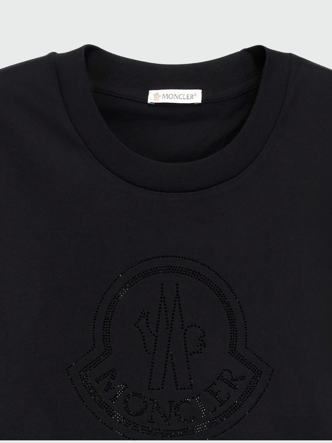 Moncler - Remera manga corta con logo con cristales Negro
