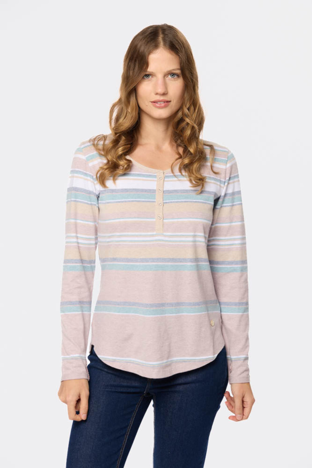 REMERA RAYADA BOTONES Lavanda