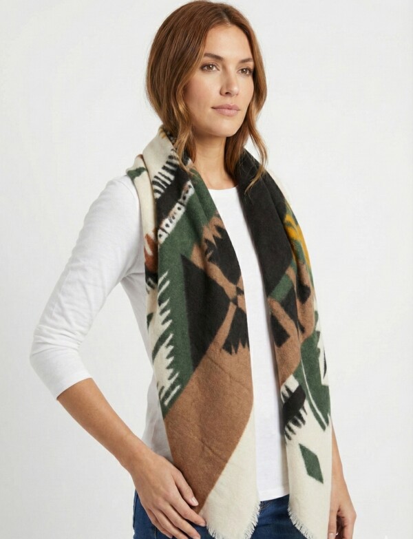 Pashmina Geometrica MULTI/OLIVA