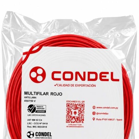 CABLE MULTIFILAR 2,00MM2 ROJO CONDEL CABLE MULTIFILAR 2,00MM2 ROJO CONDEL