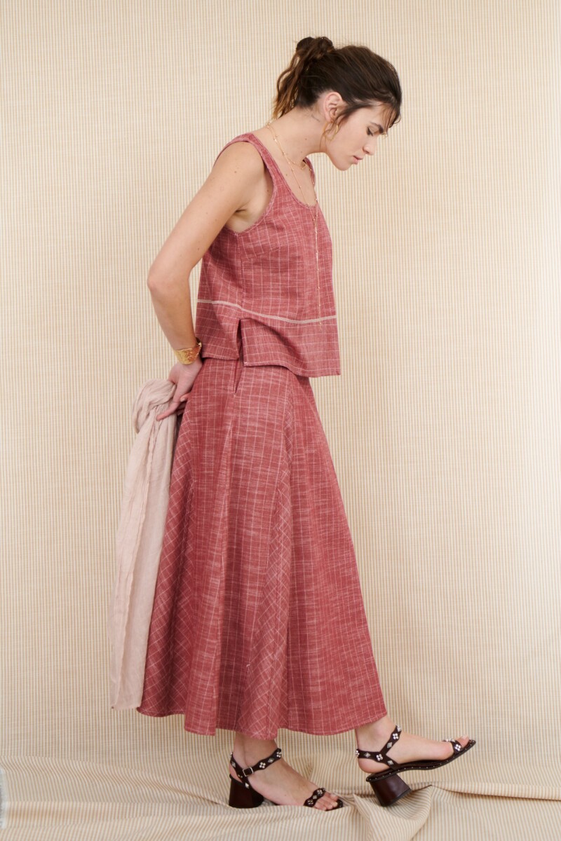 FALDA LINO RAYA ROJO