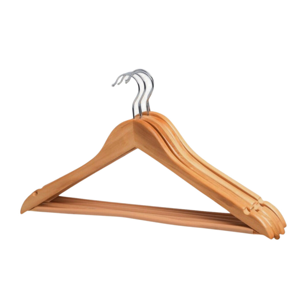 Pamex - Pack 3 perchas de madera natural 22,5 x 44 cm. Juego de perchas  para ropa, pantalones, abrigos, trajes, camisas, ahorro