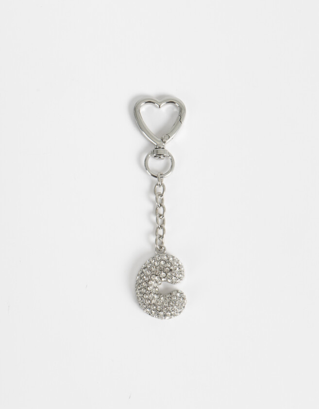 Llavero Glitter Llavero Y Charm Dije Letra "c Strass - Plateado