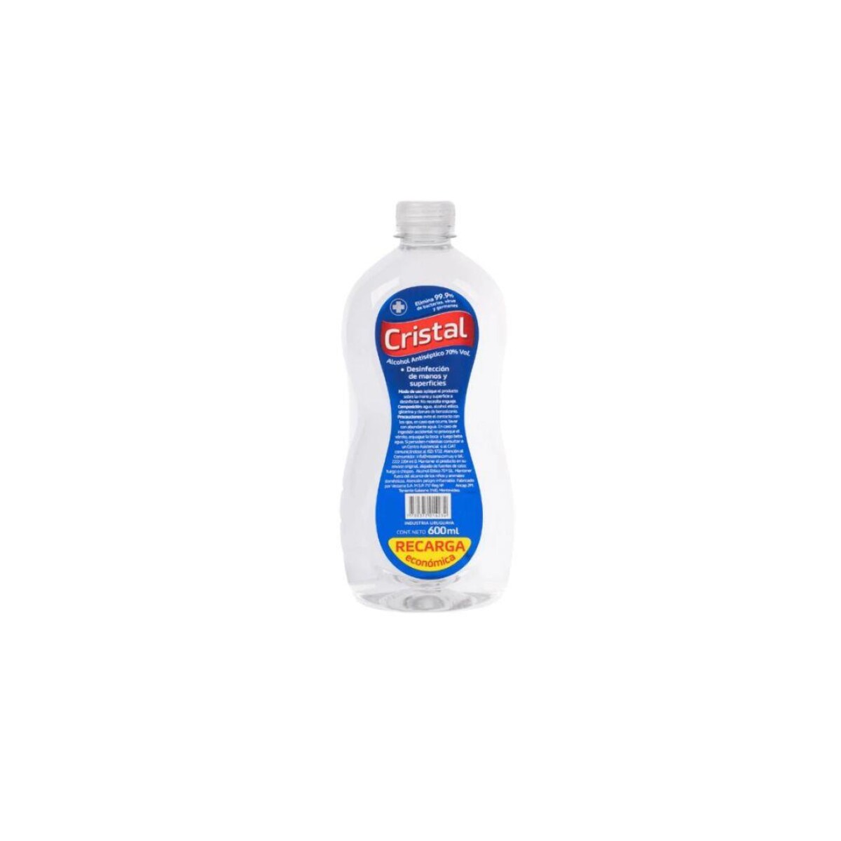 ALCOHOL ANTISEPTICO AL 70% CRISTAL RECARGA, 600ML 