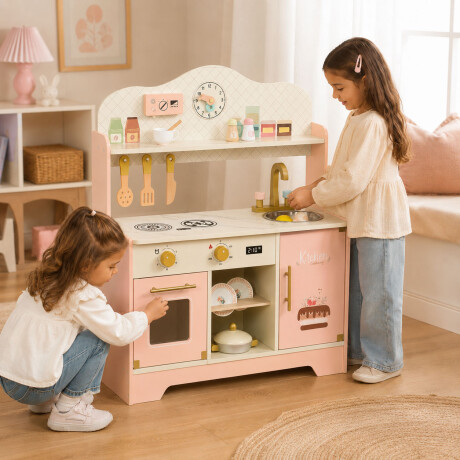 Cocina Infantil De Madera Accesorios Didáctica Duradera Rosa