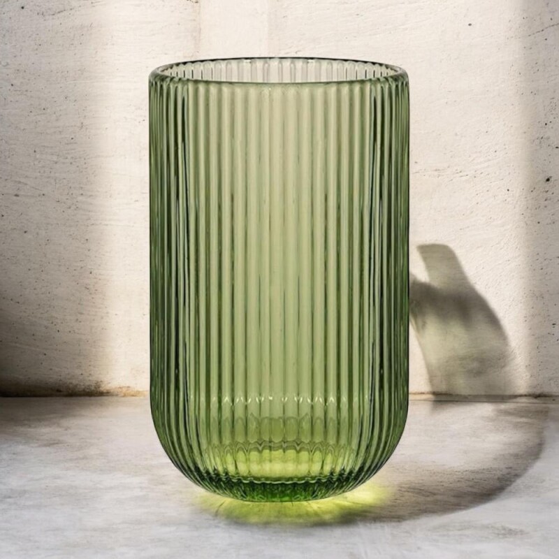 Vaso de Vidrio Labrado Diseño Lineas Set 6 Unidades Verde