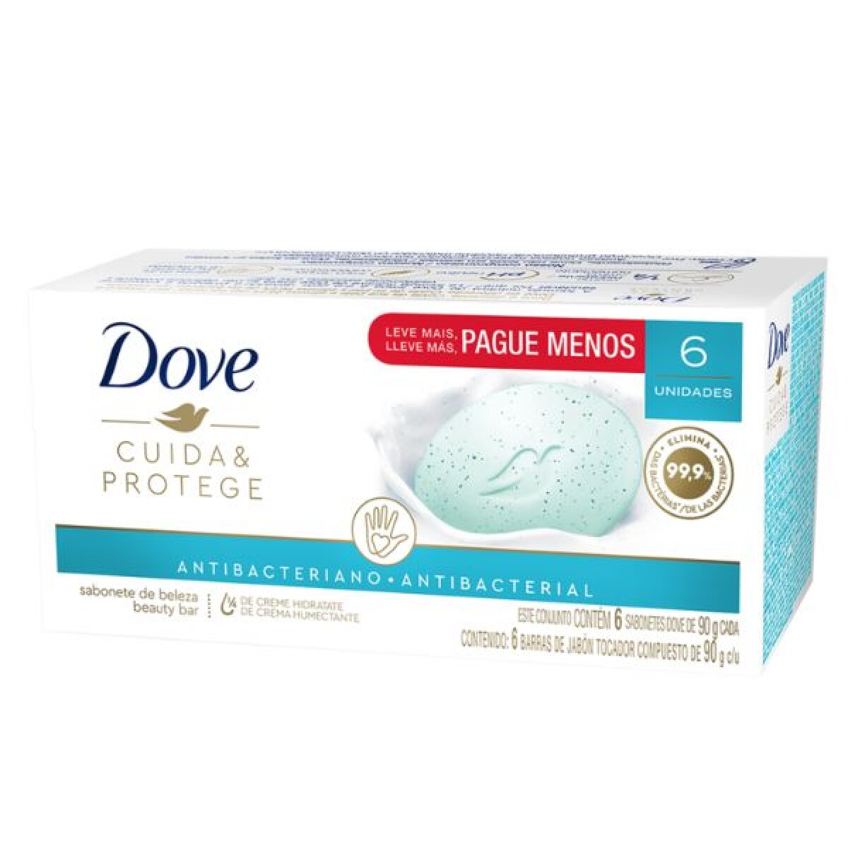 Jabon de tocador Dove Antibacterial pack x6 unidades de 90grs c/u 