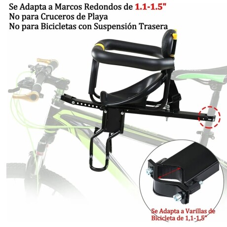 Silla Frontal Bicicleta Bebés Niños Barra Seguridad Posapiés Negro
