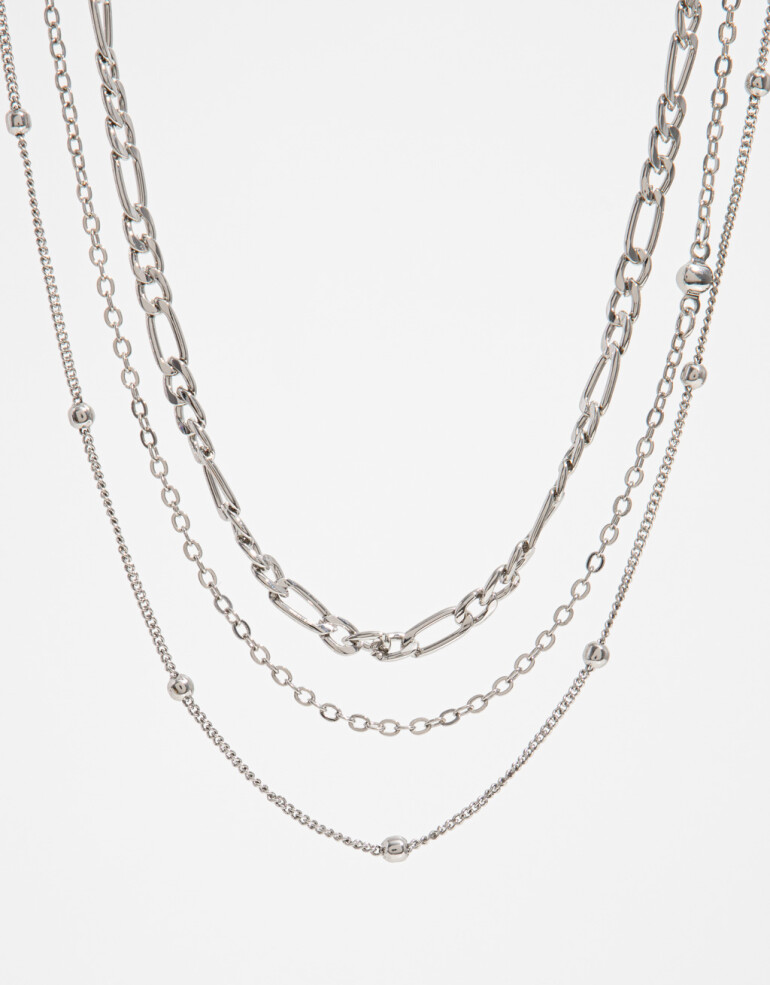 Collares Cortos Metal Set De Collares - Plateado Rodio