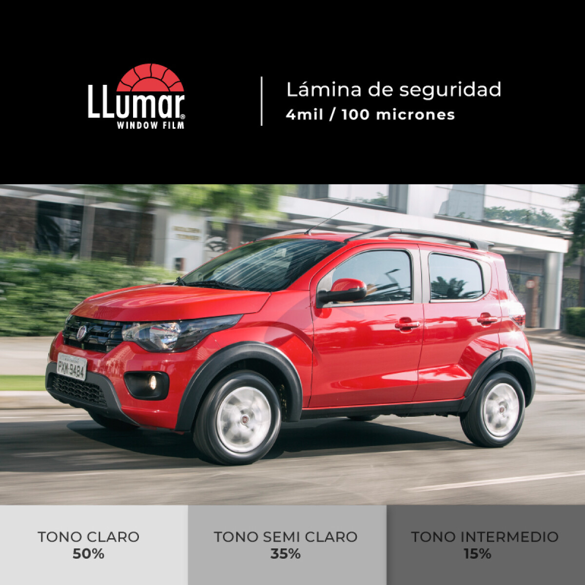 Polarizado Auto. Marca: Llumar. Tono: Semi Claro. 100 Micrones 