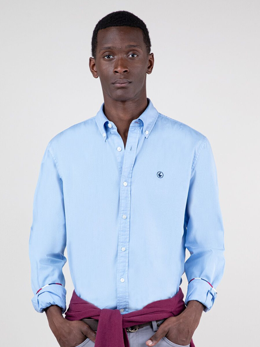 Camisa Garment Dyed - Celeste 