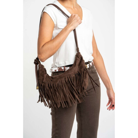 Cartera Flecos Gamuza Vegana Chocolate