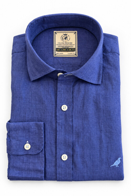 Camisa lino Short Collar Dark Blue