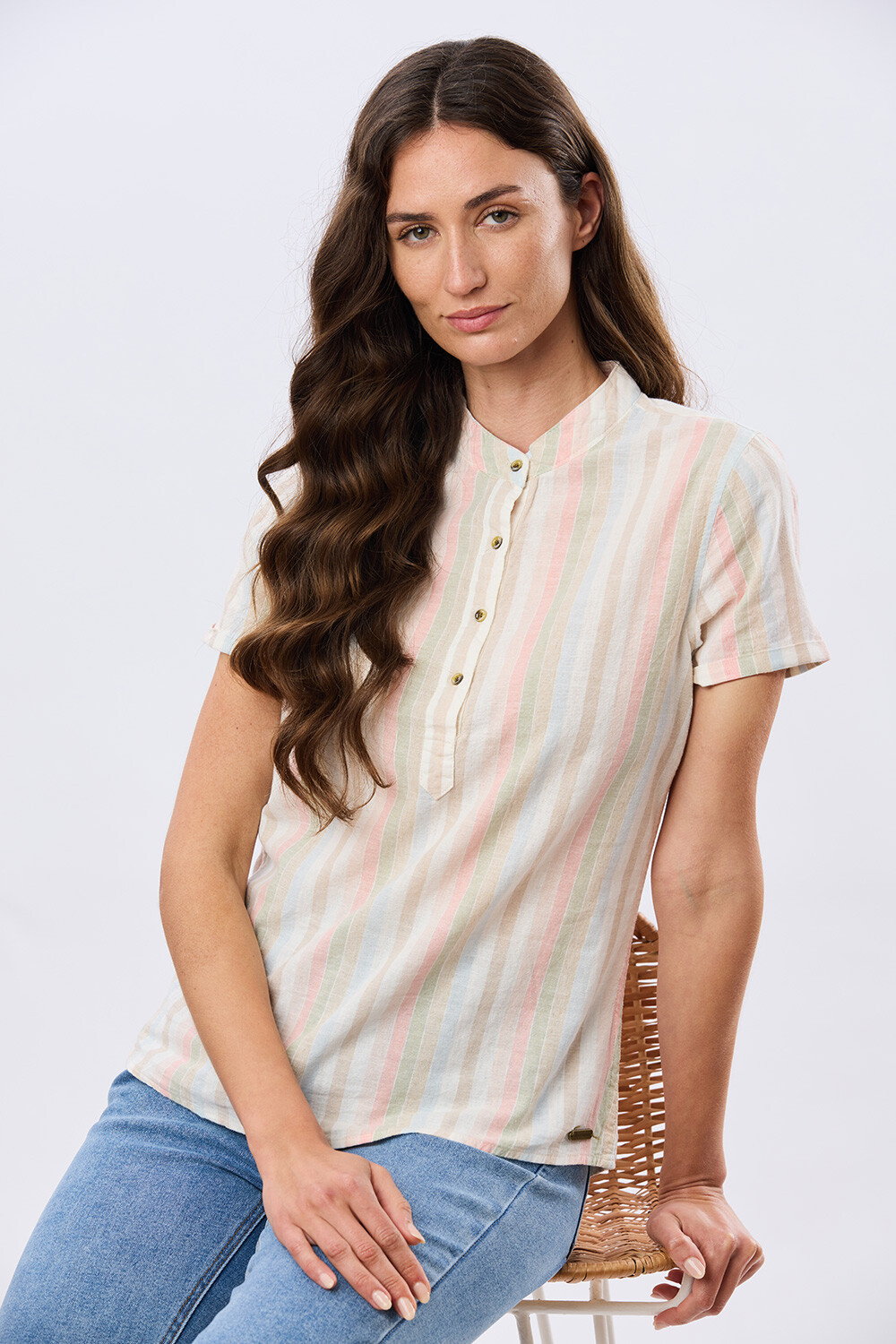 CAMISA RAYADA DE LINO Rosa