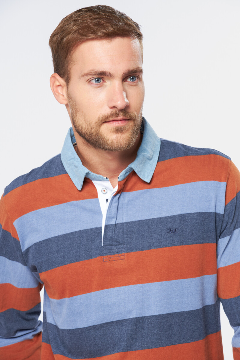 REMERA POLO RAYADA - Terracota 