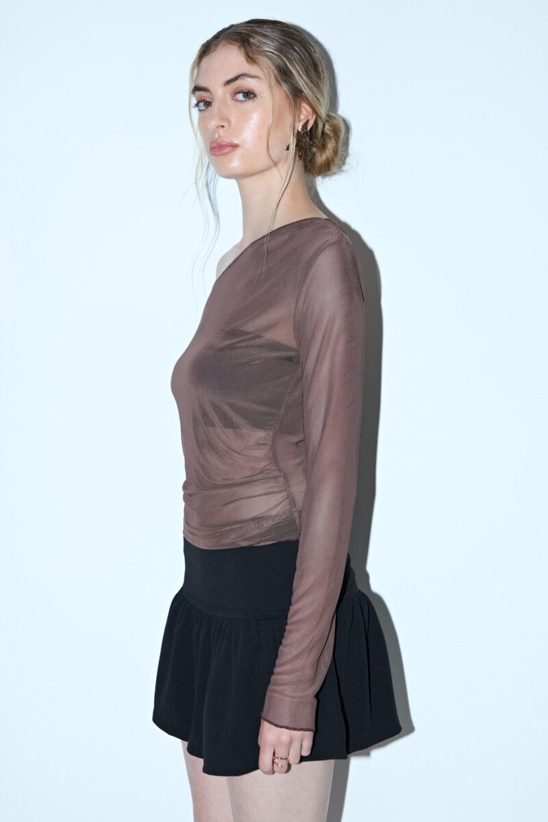 PREVENTA Remera irregular de tul marrón