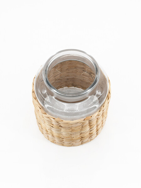 FLORERO VIVI VIDRIO Y FIBRA BEIGE