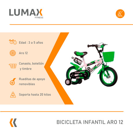Bicicleta Rodado 12 Con Canasto Y Caramañola Niño Niña Verde