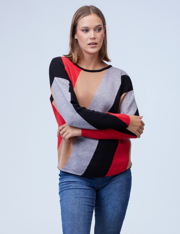 Buzo Dolman Colorblock MULTI/ROJO