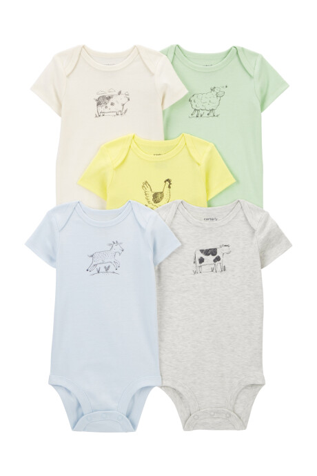 Pack cinco bodies de algodón, manga corta, estampa animales Pack cinco bodies de algodón, manga corta, estampa animales